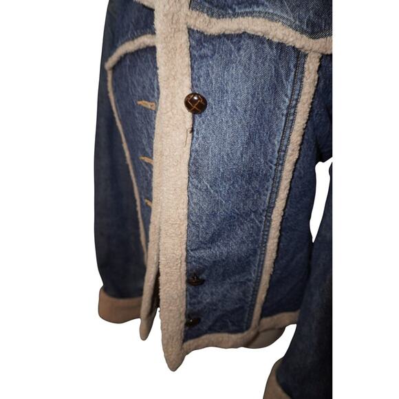 Vintage Anchor Blue Sherpa Lined Denim Jacket Women’s Size L (Missing Buttons) - Picture 4 of 10